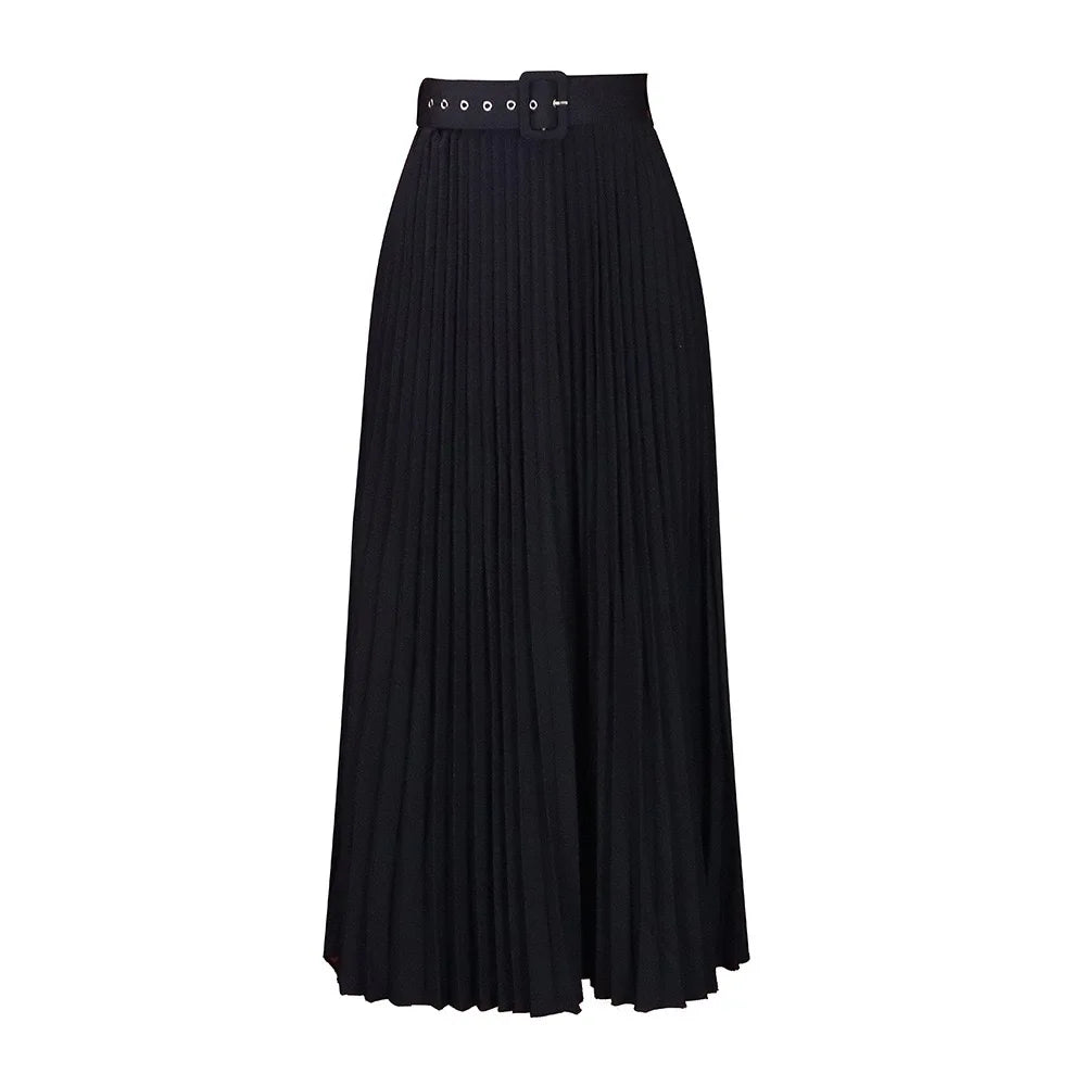 Elegant Pleated Skirts for Woman 2024 New High Waisted Belt Waisted Ankle Length Autumn Winter Wear Bottoms Skirts Clothes Hot