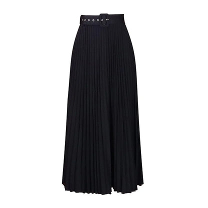 Elegant Pleated Skirts for Woman 2024 New High Waisted Belt Waisted Ankle Length Autumn Winter Wear Bottoms Skirts Clothes Hot