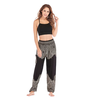 Women's Yoga Pants Printed Ethnic Style Loose Yoga Trousers Bloomers High Waist Fitness Sports Crotch Dance Palazzo Sweatpants