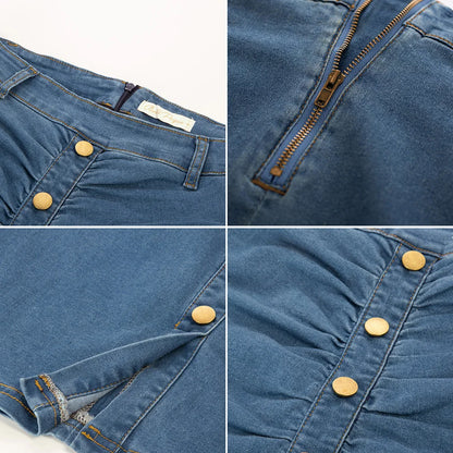 BP Women Vintage Jean Skirt With Belt High Waist Ruched Front Bodycon Skirt