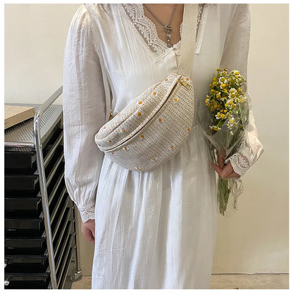 Women's Waist Bag Straw Woven Ladies Shoulder Crossbody Bags for Women 2023 Summer Fanny Pack Fashion Phone Female Chest Bag