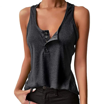 Women's Tops Vest U Neck Women Tank Vest Snap Buttons Ribbed Camisole Summer Loose-fitting Stretchy T-shirt For Fitness 2023