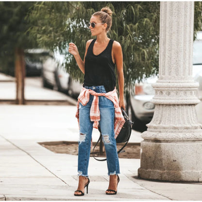 Women‘s Fashion Straight Jeans Casual High Waisted Washed Skinny Trousers Ripped Slim Pants For Lady Commuter 2025 Fashion Trend