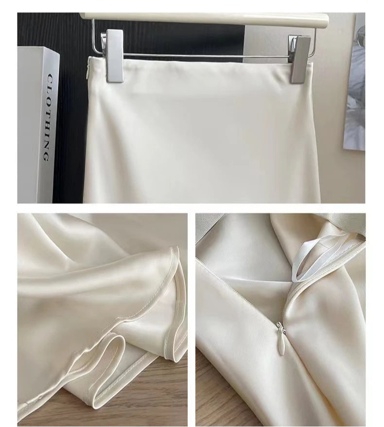 Long Skirts for Women High-waisted Thin Satin Acetate Silky Fishtail Skirt Korean Fashion Clothing Elegant Women's A-line Skirt