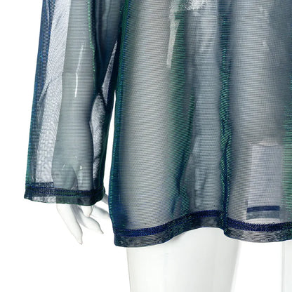 See Through T Shirts For Women Y2k Clothes Sexy Crop Tops Long Sleeve Oversized Tshirt O-Neck Club Outfit Reflective Egirl Tees