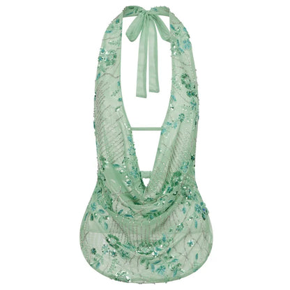 hirigin Sexy Glitter Sequin Tank Tops Women Y2K Fashion Deep V-neck Hollow Out Cropped Tops Tee Summer New Backless Beach Tops