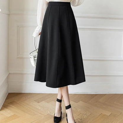Women's Skirt 2025 Spring Women High Waist Solid Vintage Girl's Waist Down Skirt Knee-length A-line Fashion Thin Skirt for Women