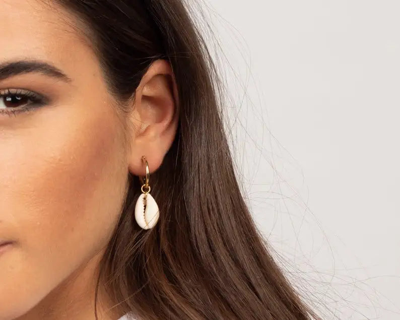 Cowrie shell earrings, Shell earrings, Shell hoops, Cowrie Boho earrings, Summer earrings, Beach earrings, Beach jewelry