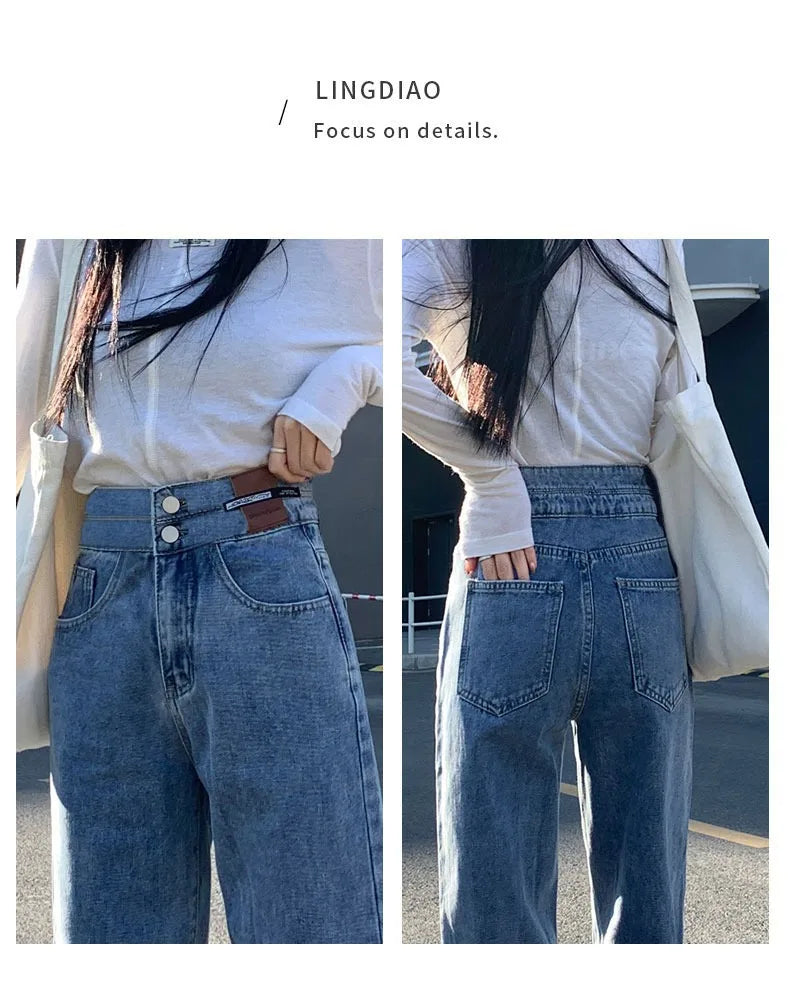 Women's High-Waisted Wide-Leg Jeans, Women's Spring Wear, New Loose Straight-Legged Small Man, Thin and Mopping Long Pants