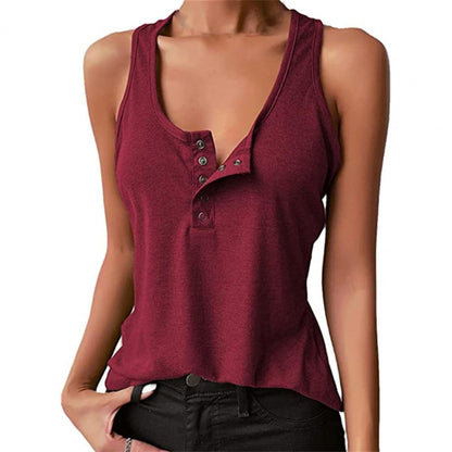 Women's Tops Vest U Neck Women Tank Vest Snap Buttons Ribbed Camisole Summer Loose-fitting Stretchy T-shirt For Fitness 2023