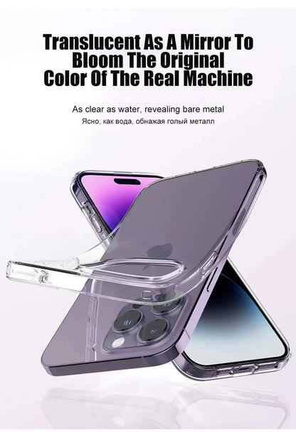 Original Transparent Phone Case For iPhone 15 14 12 11 13 Pro Max Mini Shockproof Cover X XR 8 7 6 Plus SE Clear Soft TPU Cases