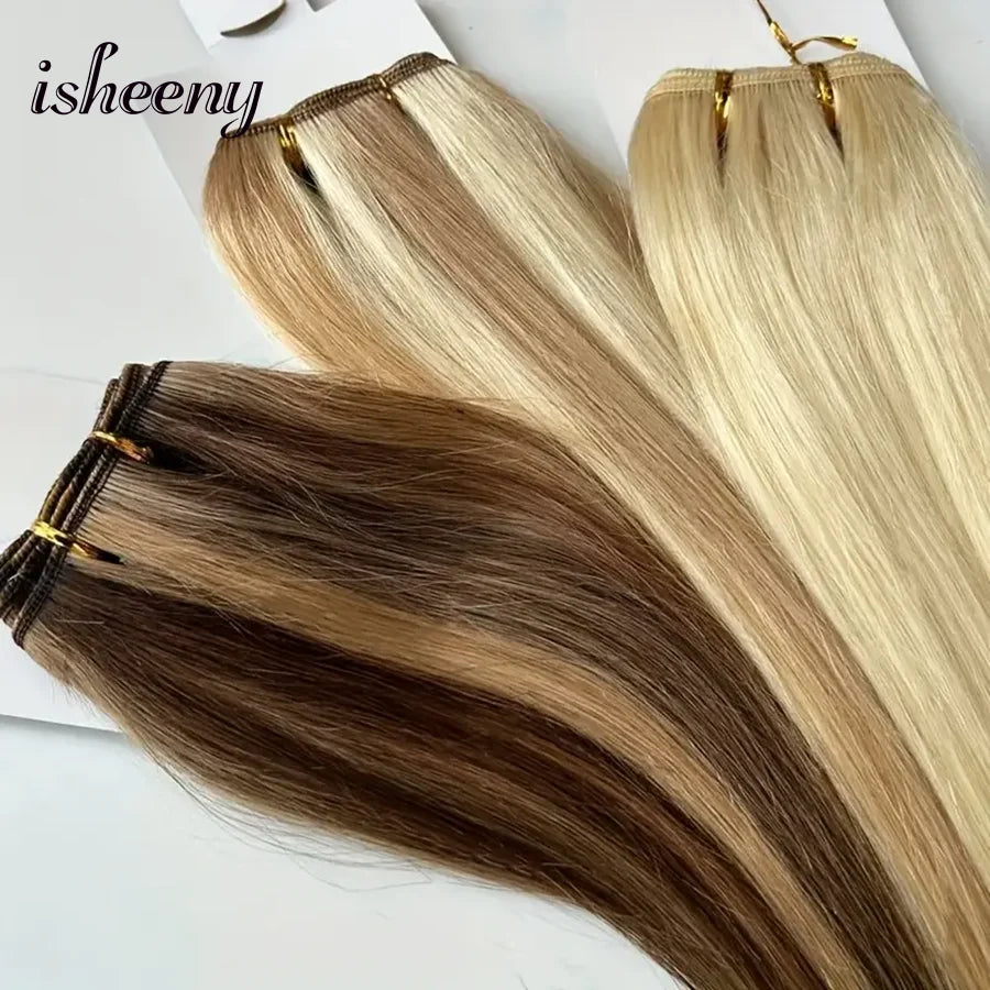 Highlight Blonde Human Hair Weft 12 16 20 24 inches Double Weft Hair Bundles Sewing In Hair Weaves 50g/bundle For Women