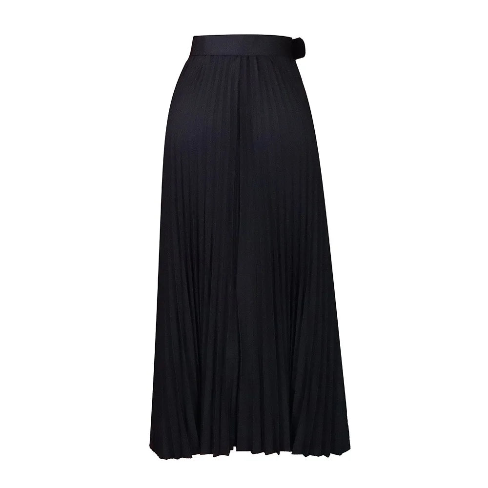 Elegant Pleated Skirts for Woman 2024 New High Waisted Belt Waisted Ankle Length Autumn Winter Wear Bottoms Skirts Clothes Hot