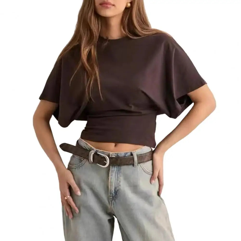 Casual Fashion Tops for Women Stylish Women's Solid Color T-shirt Collection Breathable Round Neck Tee Raglan for Work for Women