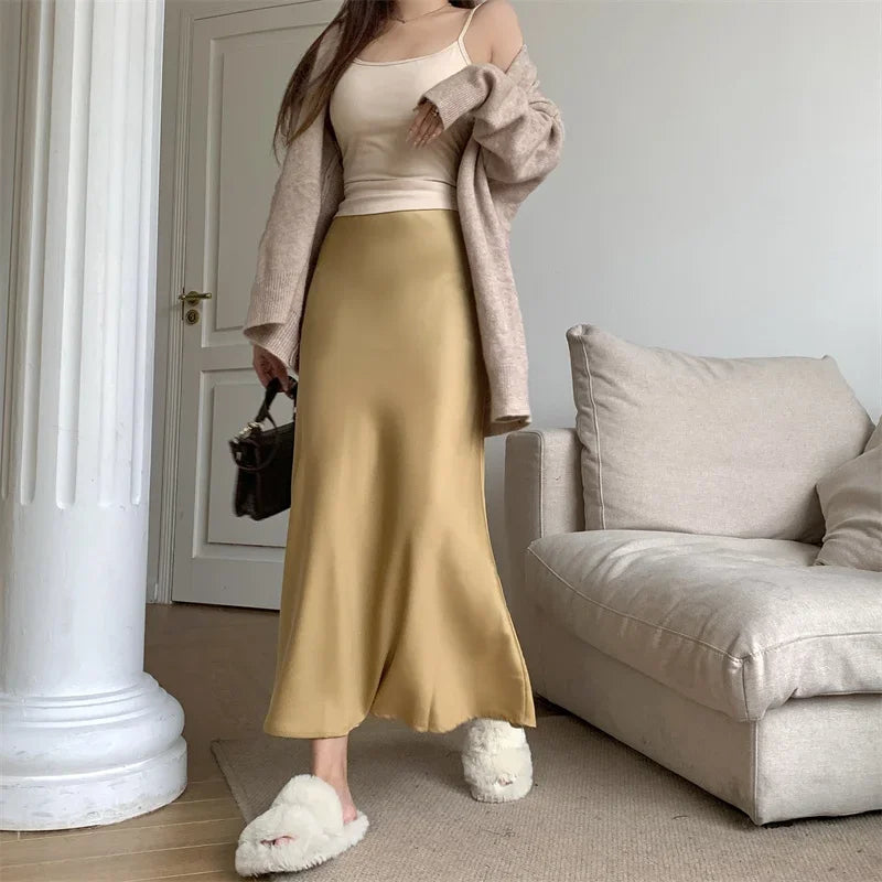 Satin Skirts for Women Korean Reviews Many Girls Clothes Women's 2025 Summer NEW High Waisted Mid Long Skirts Fashion women skir