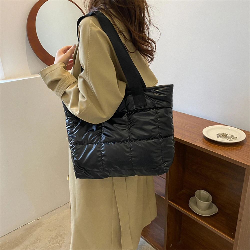 Fashion Tote Handbags for Women Black Large Capacity Soft Rhombus Bags Vinatge Quilted Shoulder Bag Purse for Travel Shopping