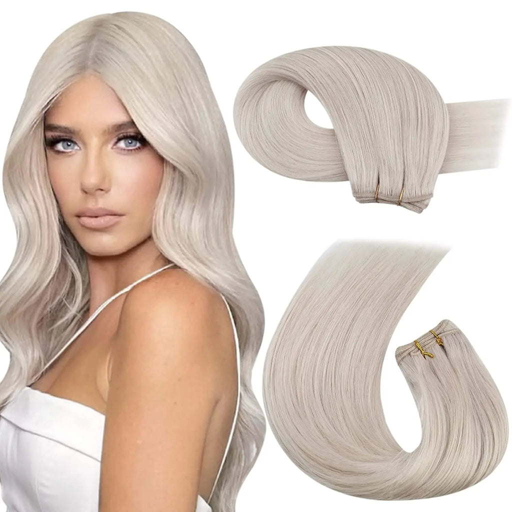 Moresoo Human Hair Bundles Weave in Double Wefted Machine Remy Hair Balayage Hair Pieces for Women Straight Weft Hair Extension