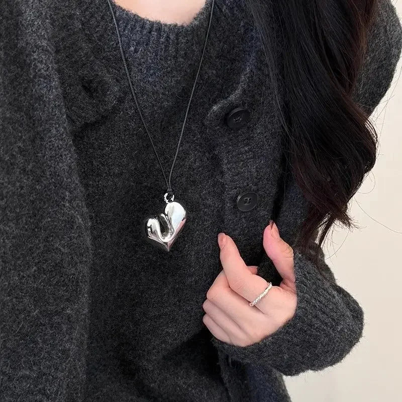 New Heart Pendant Necklaces For Women Vintage 80s Aesthetic Adjustable Pull-out Necklace Fashion Romantic Choker Trendy Jewelry