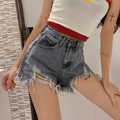 2024 Women Fashion Vintage Jeans Female Trashy y2k 2000s Baggy Ripped Denim Shorts Lady Special High Waisted Wide Leg Blue Jeans