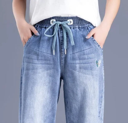 Womens Jeans Pants For Women With Pockets Blue Trousers High Waist Shot 2000s Y2k Wide Leg Xxl 90s Trend Unique Japanese Shiny