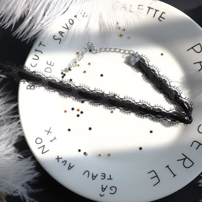 Black Choker Necklace For Women Elegant Lace Velvet Stretch Chain Gothic Flower Short Clavicle Neck Cord Aesthetic Jewelry Gift