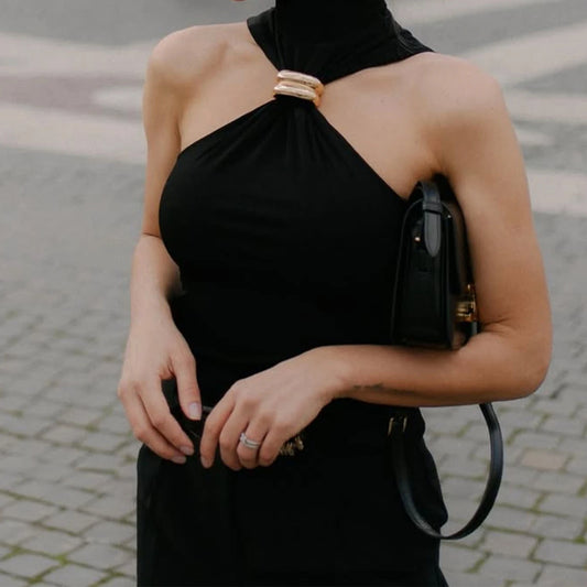 Women Halter Tops Twist Front Sexy Ring Pleated Tank Tops Turtleneck Dressy Sleeveless Summer Slim Fit Vest Streetwear 2025