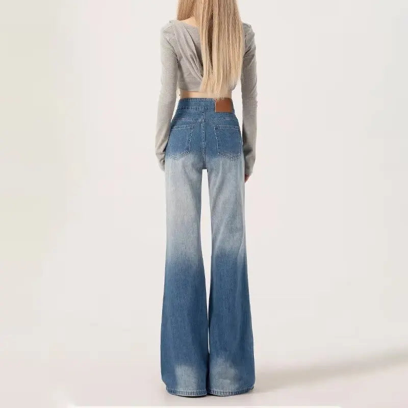 Slimming High-waisted Jeans for Women Spring Summer Pear-shaped Loose-fit Wide leg Jean Pants Bell Bottoms Female Denim Trousers
