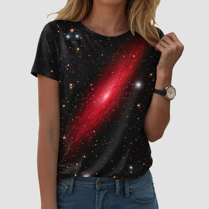 Top blouse woman trend 2025 women 3D galaxy print t shirts glitter shirts blouse fashionable Starry Sky summer ropa para Mujer