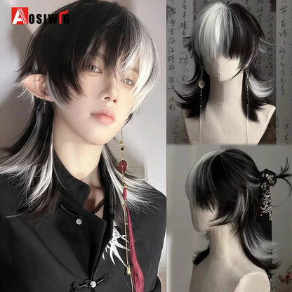 AOSIWIG  Short Curly Cosplay Men Boy Party Light Yellow Synthetic Heat Resistant Hair Wigs Men's Breathable Wig