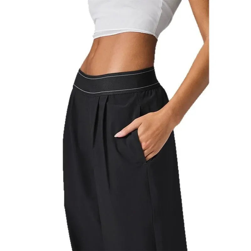 Women's Summer Yoga Pants - High-Rise Quick-Dry Athletic Trousers with Wide Leg for Gym, Travel, Casual Wear