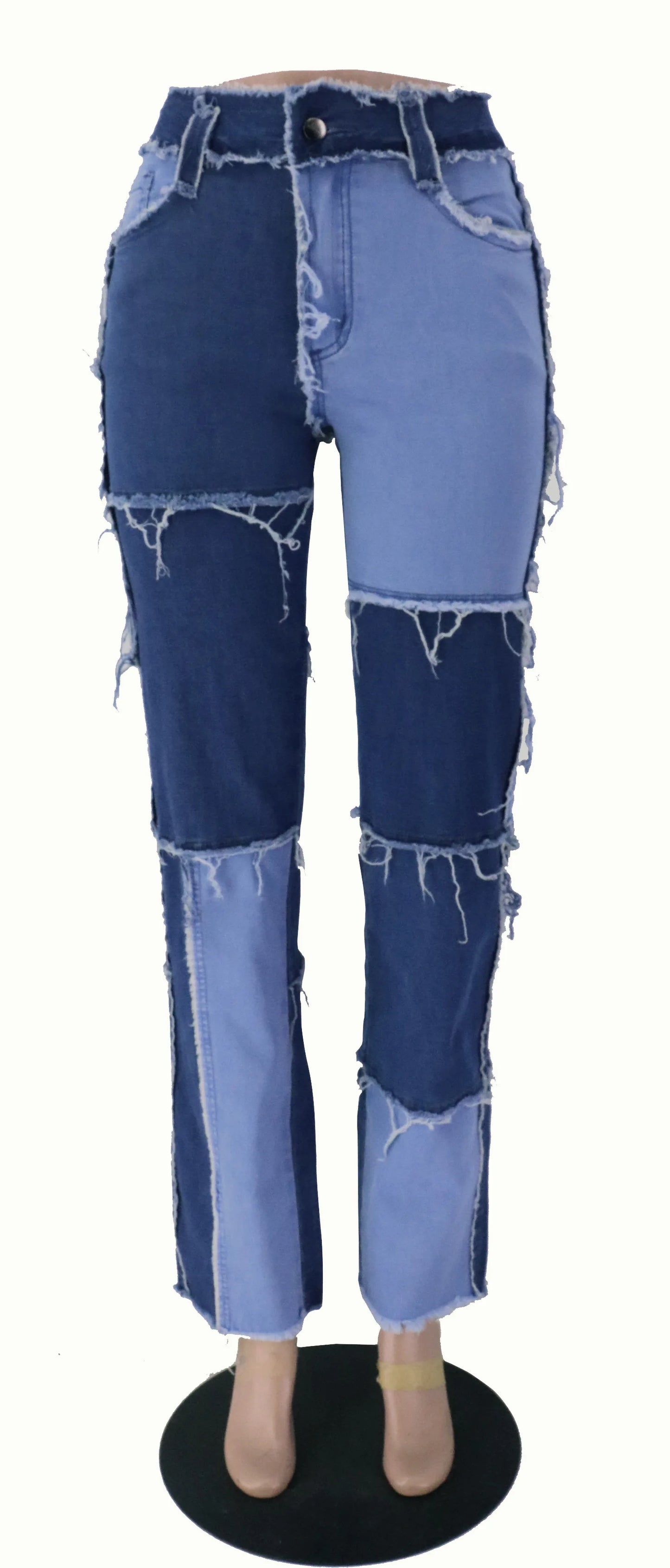 2025 Hot Sale Mixed Color Patchwork Jeans For Women Fashion High Stretch Denim Straight Pants Street Hipster Trousers XS-2XL