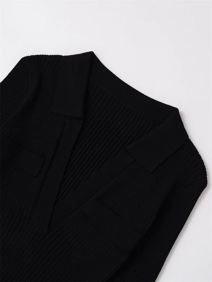 Women's Tops New Fall 2025 Solid Color Long Sleeve Lapel Slim Knit Top Sexy V-Neck Design Casual Fashion Personality Versatile