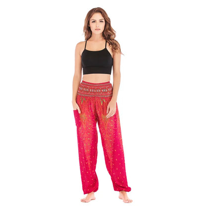 Women's Yoga Pants Printed Ethnic Style Loose Yoga Trousers Bloomers High Waist Fitness Sports Crotch Dance  Sweatpants