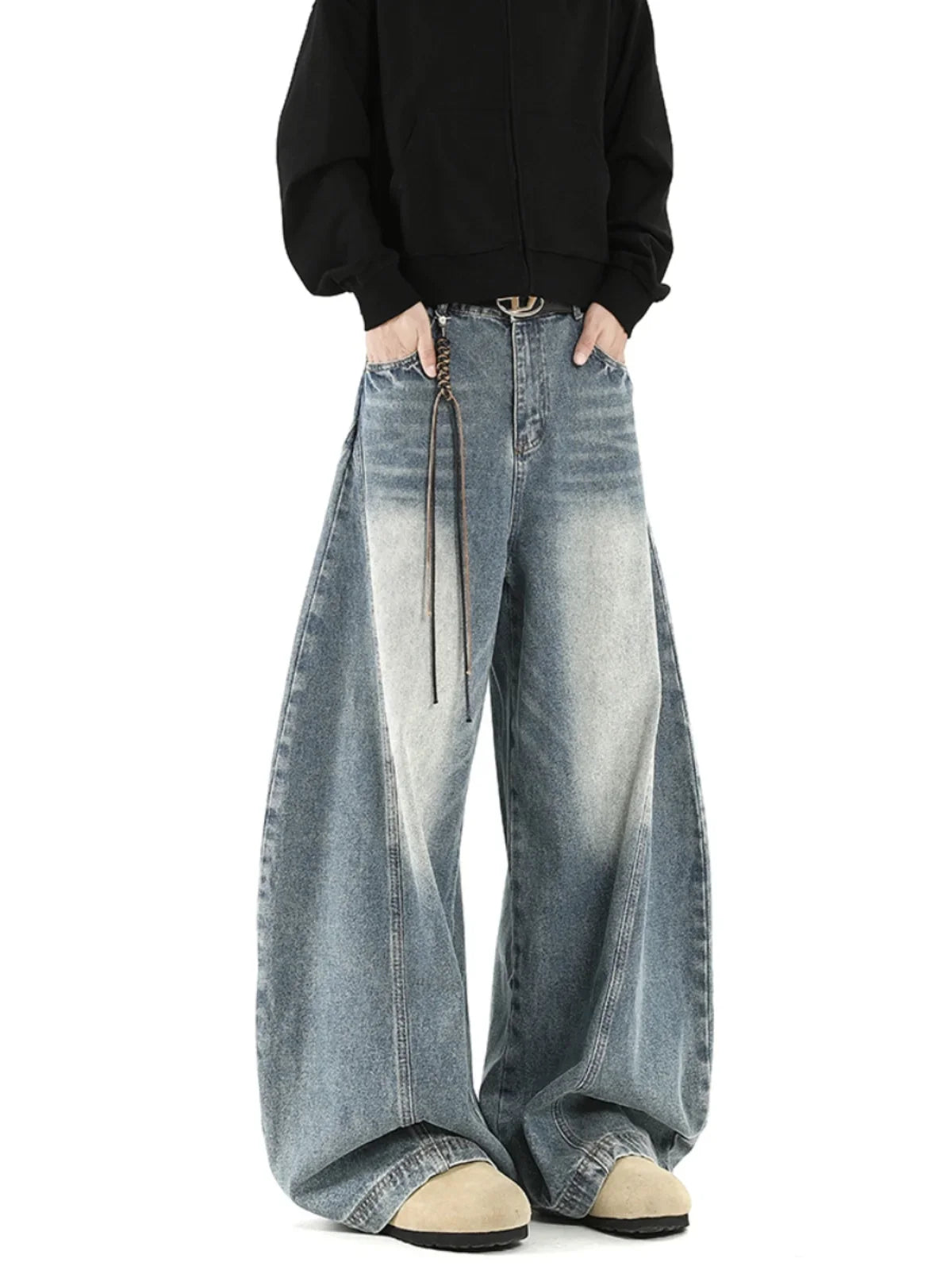 Women Blue Jeans Cargo Pants Streetwear High Waist American Wide Leg Pants Fashion Y2K Style Female Winter Straight Trousers