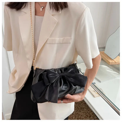 Fashion Casual Handbags For Women Cute Bow Black White Blue Kahki PU Handbags Trendy Daily Shoulder Underarm Bags bolsa feminina
