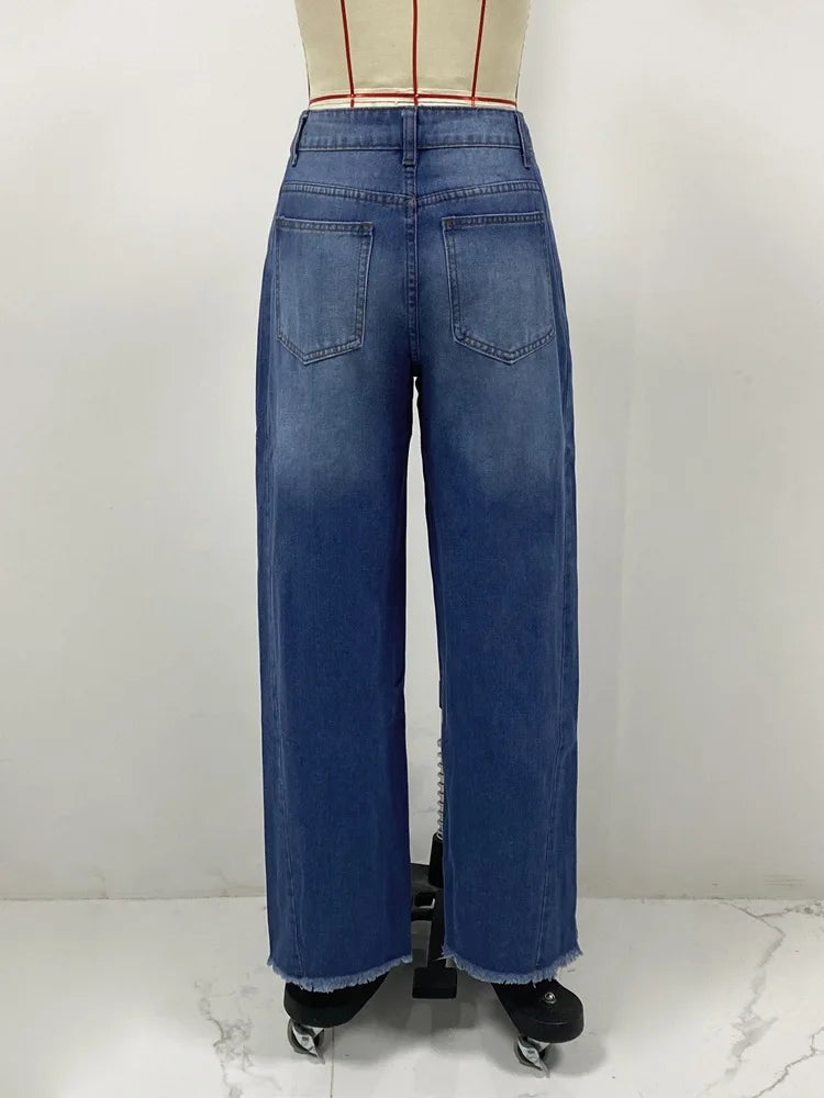 High-waisted Straight-leg Furred Jeans, Women's New Fashion High-waisted Wide-leg Pants Jeans,spring and Autumn for Women Y2k