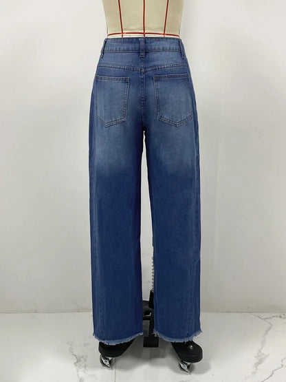 High-waisted Straight-leg Furred Jeans, Women's New Fashion High-waisted Wide-leg Pants Jeans,spring and Autumn for Women Y2k