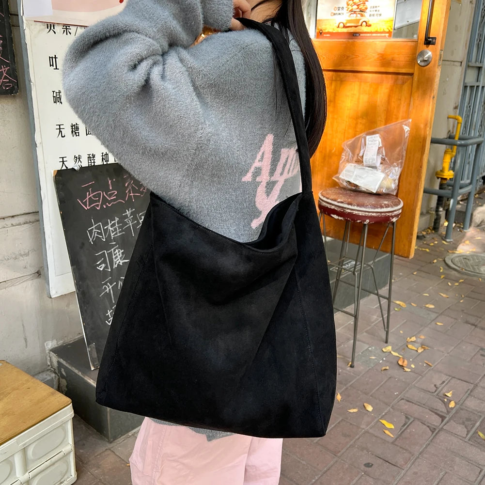 Women Underarm Bag Fashion Tweed Fabric Large Capacity Shoulder Bag Casual Handbag for Daily Office Use Solid Color Handbag