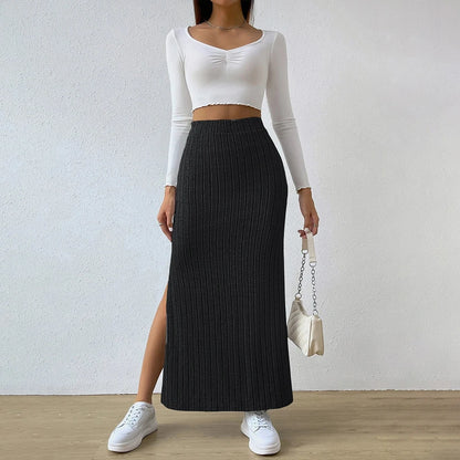 Women Skirt Spring Summer  High Waisted Elastic Slim Hip Knitted Sexy Bodycon Midi Skirt Female Clothing M L XL XXL