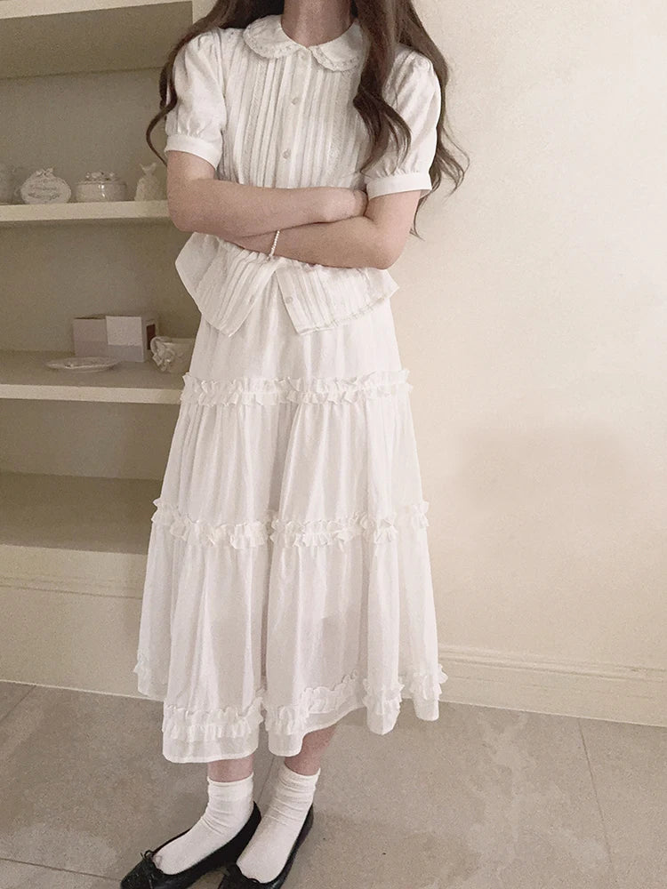 Sweet Skirts Women Summer Elastic Waist Solid Color Loose A-Line Skirt for Sweet Girls Kawaii Clothes