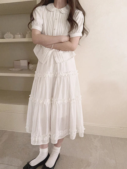 Sweet Skirts Women Summer Elastic Waist Solid Color Loose A-Line Skirt for Sweet Girls Kawaii Clothes