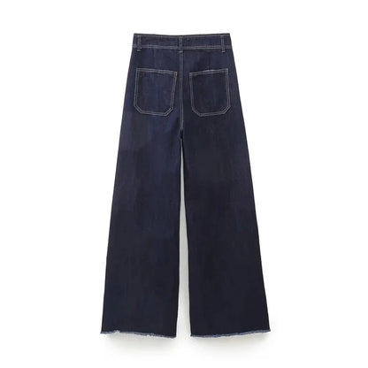 Casual Women's High Waist Straight-leg Jeans Pants Fashion All-match Full Length Denim Pants Pocket Zipper Jean Trousers