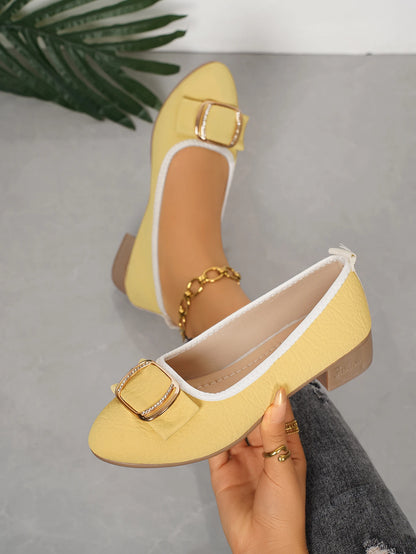 Women's shoes 2025 Soft Sole and Soft Surface Single Shoes Summer New Shallow Mouth Metal Buckle Non-slip Square Heel Shoes