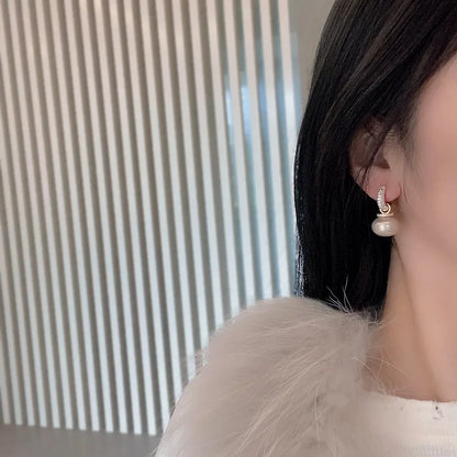 Korean Version High Quality New Atmospheric One Two Wear Colorful Blue Pearl Circle Ear Button Design Eardrop for Girls.