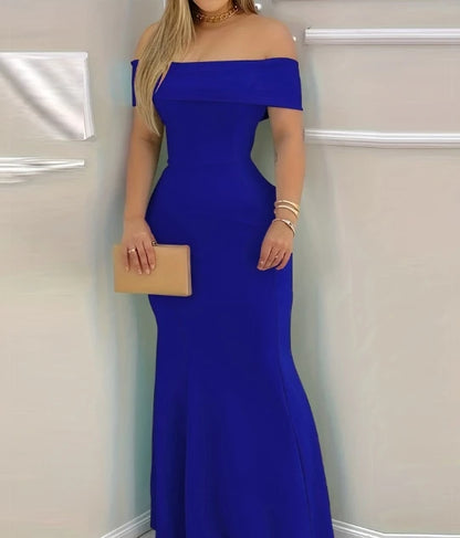 Women's Evening Dress 2025 Spring/summer Red short sleeve Ruffle Hem Bodycon Dress Wrap Hip High Waist Party Tight Maxi Dress