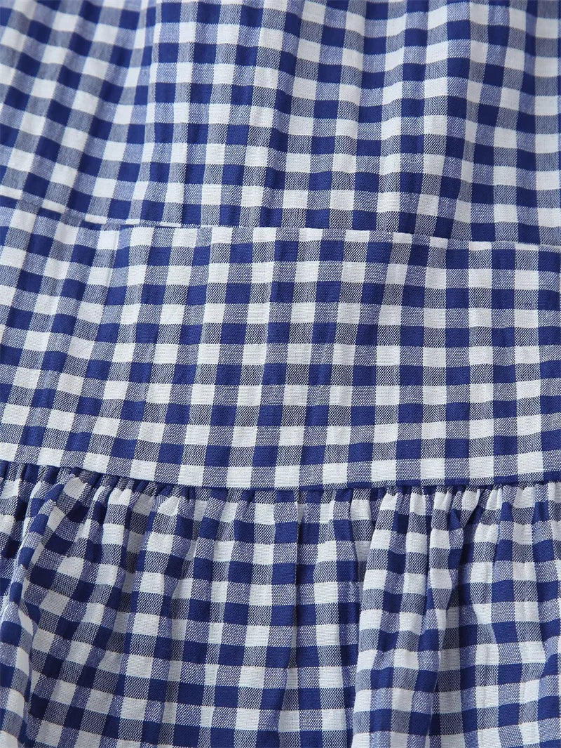 Women's Tops New Summer 2025 Small Check Tops Embroidered Trims Sexy Deep V-Neck Casual Fashion Versatile Personality