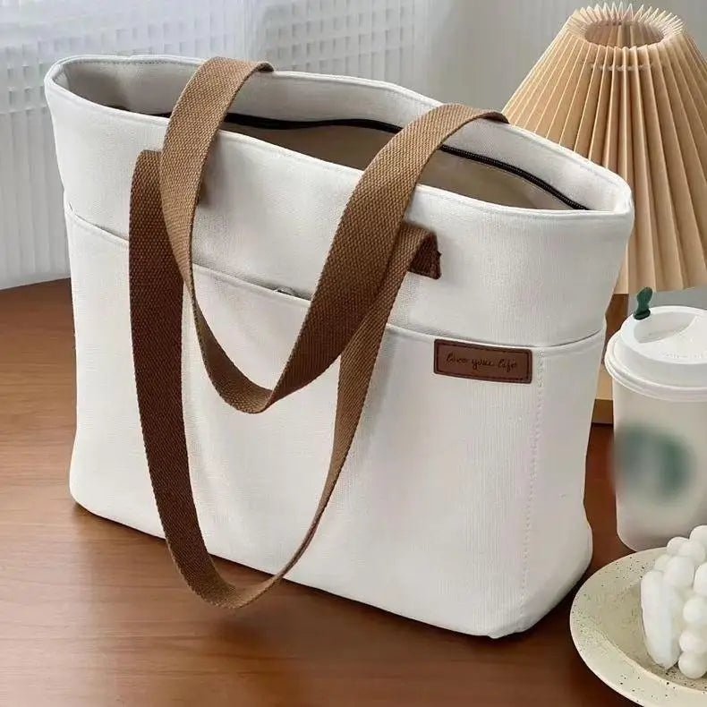 New Canvas Tote Bags for Women Large Capacity Single Shoulder Bag Student Classes Commute Carrying Bag Ladies Casual Handbags