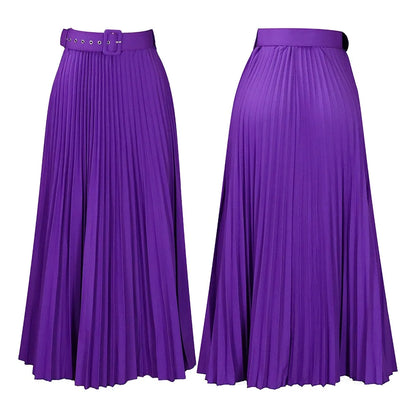 Elegant Pleated Skirts for Woman 2024 New High Waisted Belt Waisted Ankle Length Autumn Winter Wear Bottoms Skirts Clothes Hot