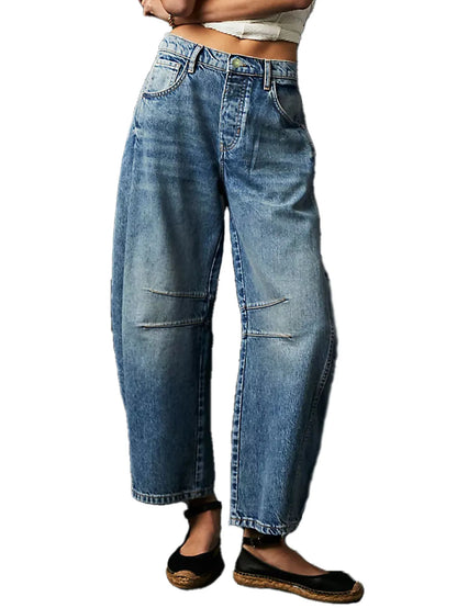 Women's Four Seasons New Fashion Low-rise Jeans Casual Loose Wash Wide-leg Pants Women's Simple Comfortable Straight Leg Jeans