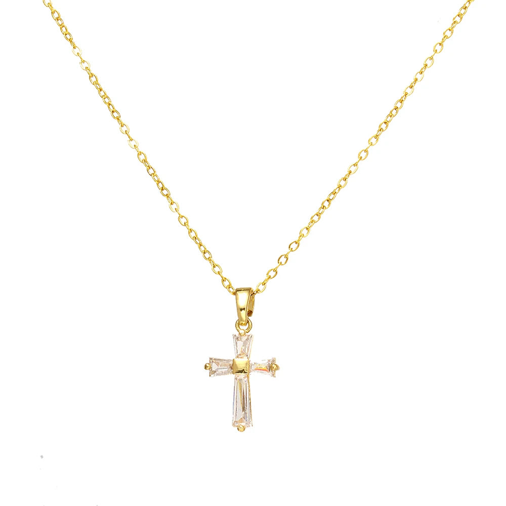 Women's High-End Heart-Shaped Necklace with Zircon Cross Pendant Stainless Steel Collarbone Chain Fashionable Jewelry